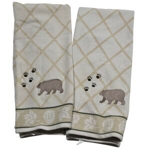 Bear Lodge Bath Towel Set  Cream Rustic Cabin 2PC Saturday Knight Ltd